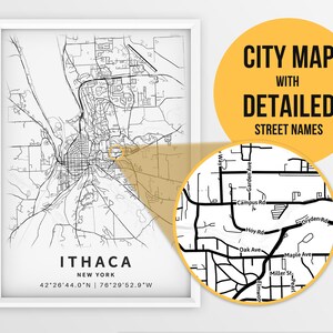 Printable Map of Ithaca NY United States With Street Names - Etsy