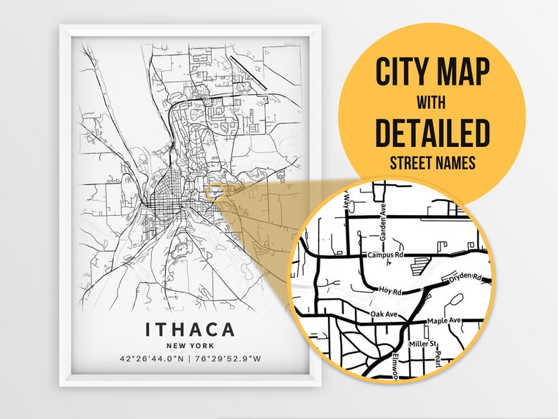 Printable Map of Ithaca NY United States With Street Names - Etsy