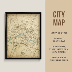 Printable Vintage Style Map of Pisa, Italy - Instant Download \ Street Map \ Wall Art \ Map Poster \ Antique \ Map Print \ Italy Gift