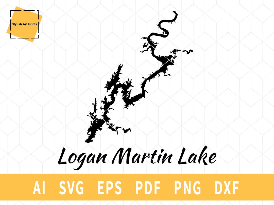 Logan Martin Lake Alabama Map Vector File Instant Download SVG DXF PNG