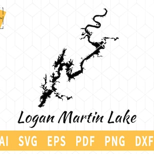 Logan Martin Lake Alabama Kaart Vector File - Instant Download SVG \ DXF \ PNG \ Snijden \ Commerciële licentie inbegrepen