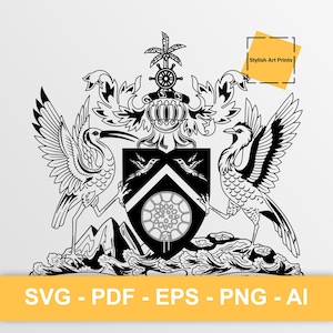 Brasão de Trinidad e Tobago, Clipart vetorial de Trinidad e Tobago - SVG \ PNG \ PDF \ Download instantâneo \ Corte \ Sinal do estado \ Brasão