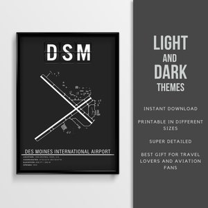 Affiche de l’aéroport international DSM Des Moines - Téléchargement instantané \ Carte de l’aéroport \ Idée cadeau \ Wall Art \ Iowa Travel Poster \ Imprimable