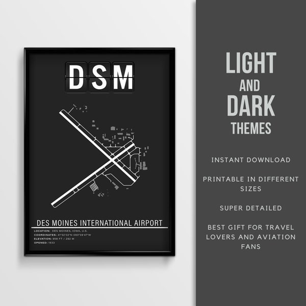 DSM Des Moines International Airport Poster - Instant Download \ Airport Map \ Gift Idea \ Wall Art \ Iowa Travel Poster \ Printable