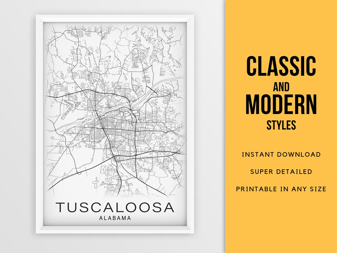 Printable Map of Tuscaloosa, Alabama AL, United States Instant Download ...