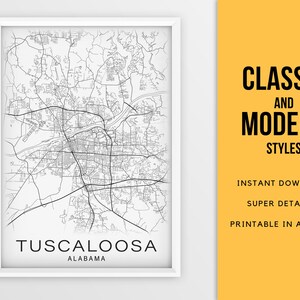 Printable Map of Tuscaloosa, Alabama AL, United States Instant Download ...