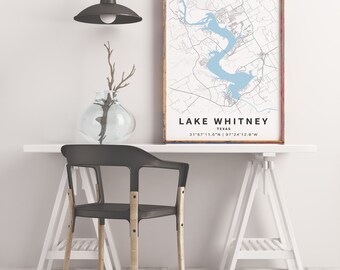 Printable Map of Lake Whitney, Texas, USA Instant Download