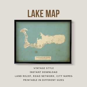 Vintage Stil Karte von Cayman-Inseln, Grand Cayman, Karibik - Instant Download ~ Karte ~ Wand Kunst ~ Poster