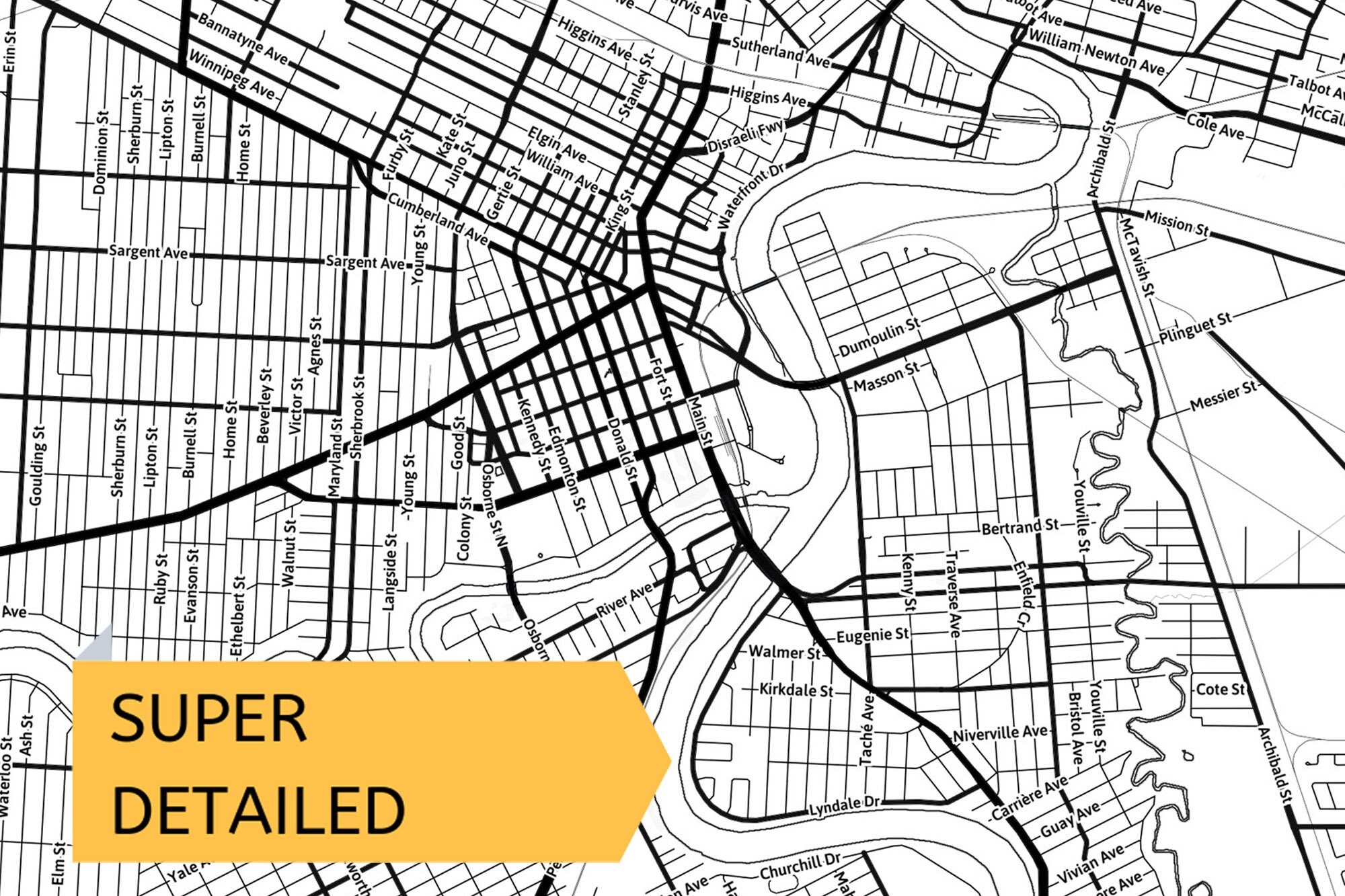 Printable Map of Winnipeg Manitoba Canada With Street Names Etsy