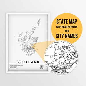 Schottland,Vereinigtes Königreich Karte - Landkarte mit Landkarte - direkter Download \ Landkarte ~ Map Art ~ Strassenkarte