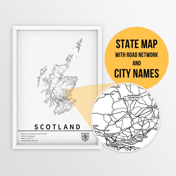 Schottland,Vereinigtes Königreich Karte - Landkarte mit Landkarte - direkter Download \ Landkarte ~ Map Art ~ Strassenkarte