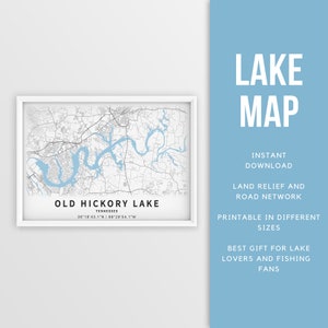 Mapa imprimible Old Hickory Lake, Tennessee, EE. UU. - Descarga instantánea \ Mapa del lago \ Cartel del mapa \ Decoración de la casa del lago \ LakeLife \ Pesca \ Paseos en bote