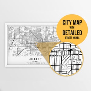Druckbare Karte von Joliet, Illinois, USA mit Straßennamen - Sofort Download \ City Map \ Travel Gift \ City Poster \ Road Map Print