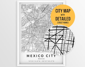 Mexiko Stadt Karte mit Straßennamen, Ciudad de México Poster zum Ausdrucken (Instant Download)