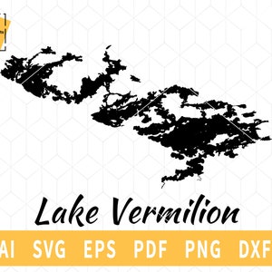Lake Vermilion kaart SVG, Minnesota kaart Vector File - Instant Download \ Cutting \ Lake silhouette \ Commerciële licentie