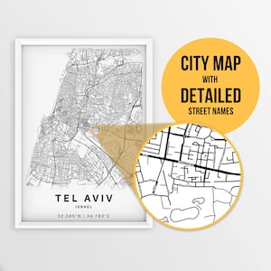 Druckbare Karte von Tel Oriental, Israel mit Strassennamen - Sofort Download ~ Karte ~ ~ Karte ~ Strassenkarte ~ Poster ~ Strassenkarte