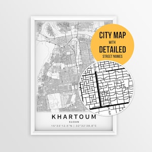 Khartoum Sudan Map with Street Names, Printable Khartoum City Poster (Instant Download)