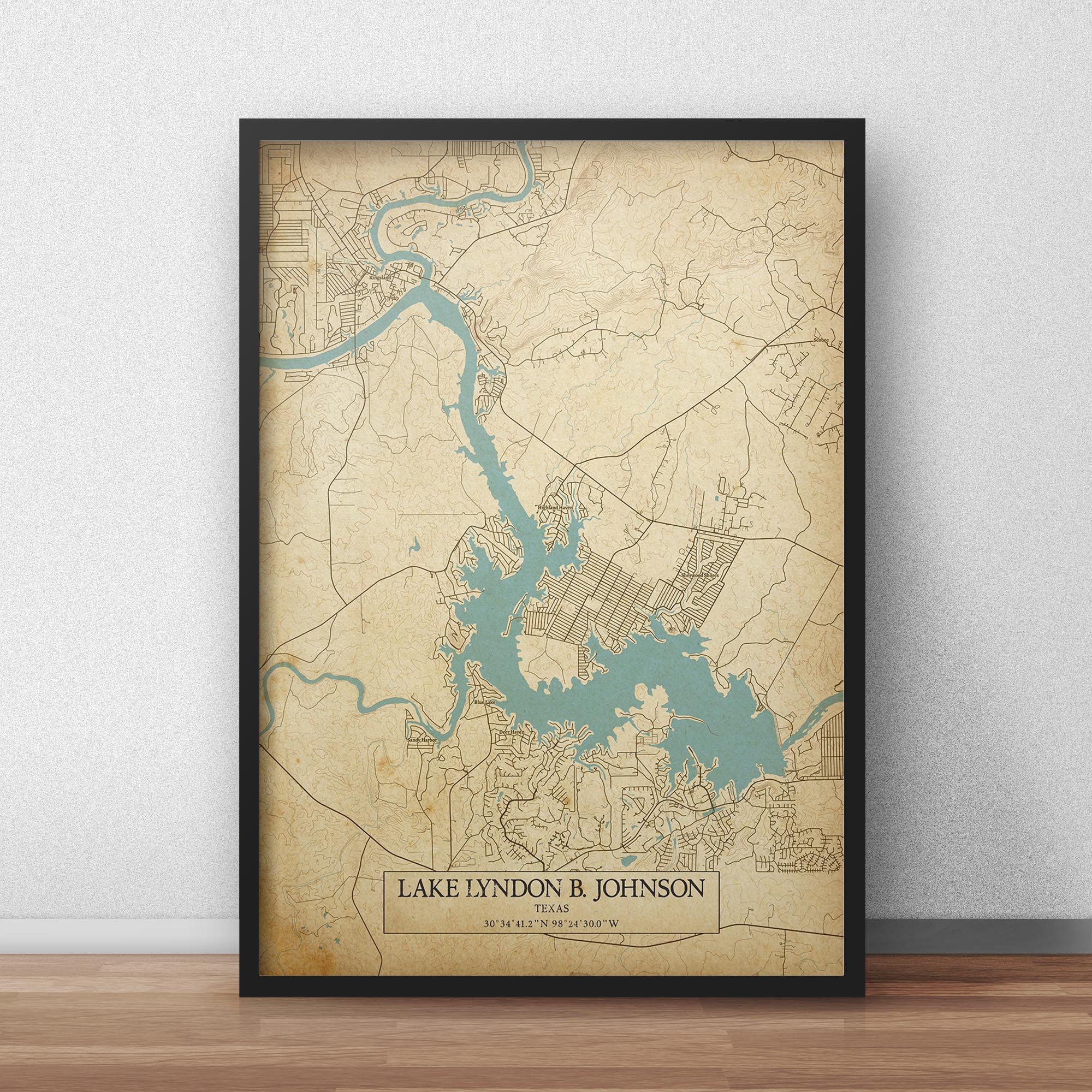 Printable Vintage Lake LBJ Map Texas Hill Country Lake House Wall Art Il Rlmb 