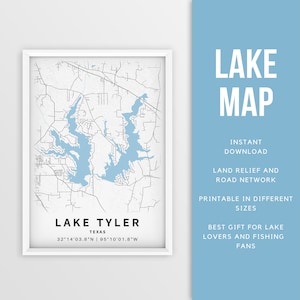 Mapa imprimible del lago Tyler, Texas, EE. UU. - Descarga instantánea \ Mapa del lago \ Cartel del mapa \ Decoración de la casa del lago \ LakeLife \ Pesca \ Paseos en bote