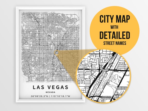 Printable Map of Las Vegas Nevada With Street Names Instant - Etsy