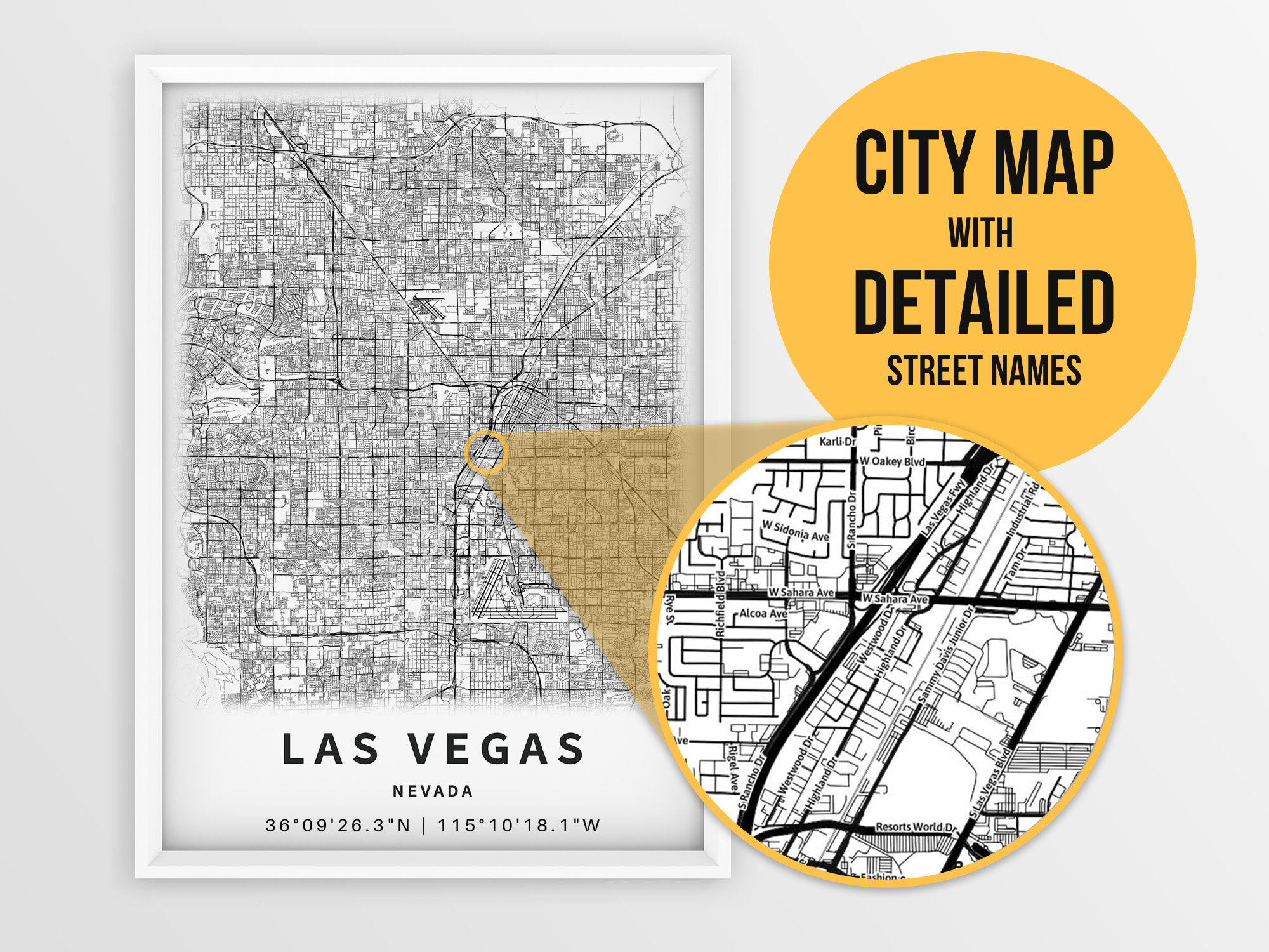 Printable Map of Las Vegas Nevada With Street Names Instant - Etsy