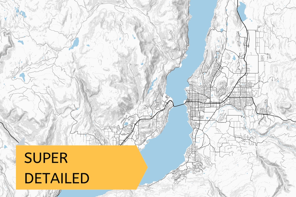 Printable Map of Lake Okanagan Lake British Columbia Canada - Etsy