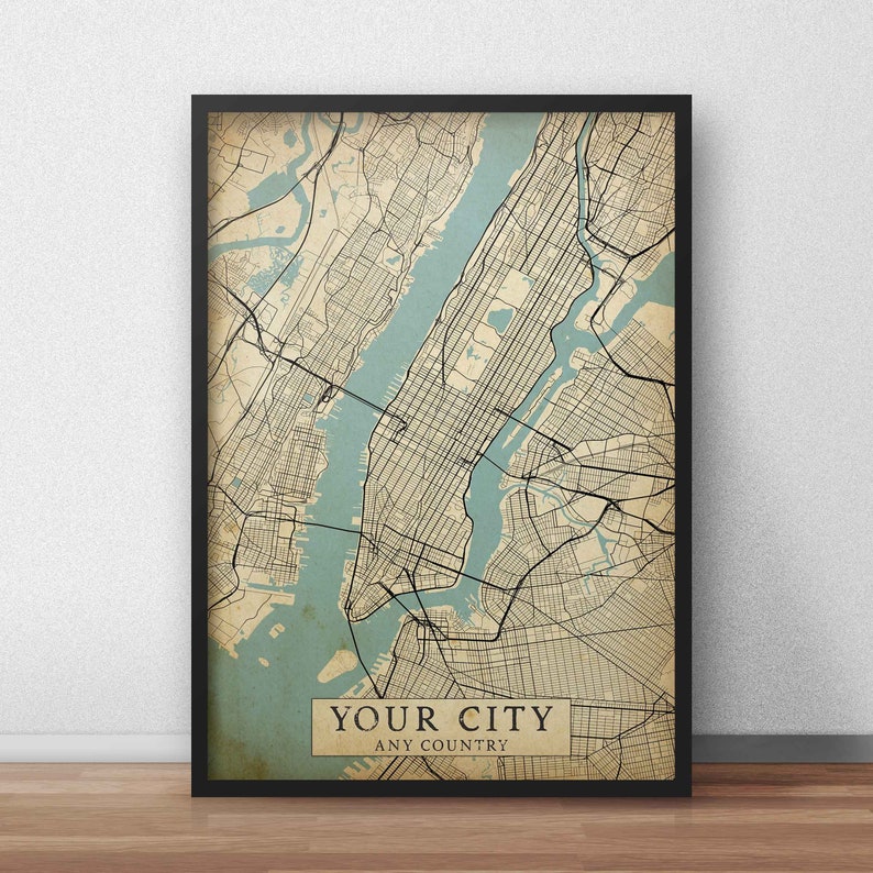 Custom Vintage style Map of Your City, Any Town Digital Download City Map Wall Art Map Poster Printable Map image 9