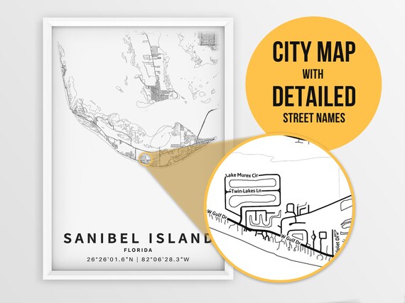 Printable Map of Sanibel FL Sanibel Island Florida USA with | Etsy
