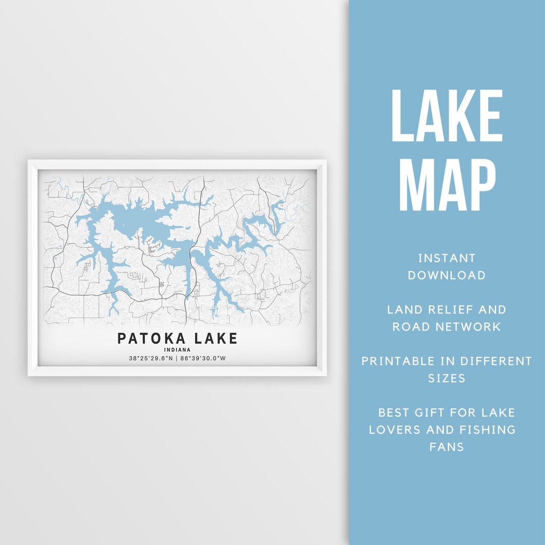 Printable Map of Patoka Lake, Indiana, US Instant Download Lake Map Map