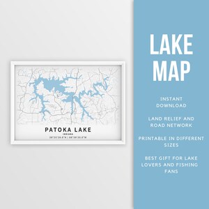 Mapa imprimible del lago Patoka, Indiana, EE. UU. - Descarga instantánea \ Mapa del lago \ Cartel del mapa \ Decoración de la casa del lago \ LakeLife \ Pesca \ Paseos en bote