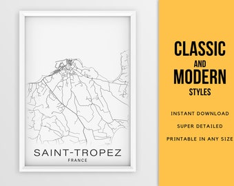 Printable Map of Saint-Tropez, France  - Instant Download \ City Map \ Wall Art