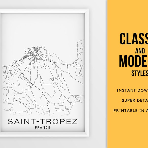 Printable Map of Saint-Tropez, France  - Instant Download \ City Map \ Wall Art