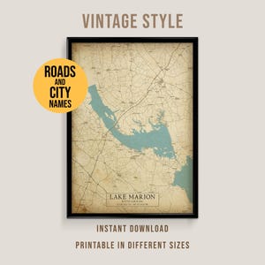 Lake Marion South Carolina Map, Vintage Style Printable Wall Art (Instant Download)