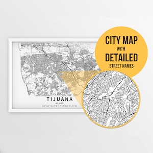 Mapa para impressão de Tijuana, México com nomes de ruas - Download instantâneo \ Mapa da cidade \ Arte de parede \ Cartaz do México \ Estrada do México \ Impressão de mapa