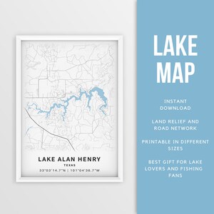 Mapa imprimible del lago Alan Henry, Texas, EE. UU. - Descarga instantánea \ Mapa del lago \ Cartel del mapa \ Decoración de la casa del lago \ LakeLife \ Pesca \ Paseos en bote