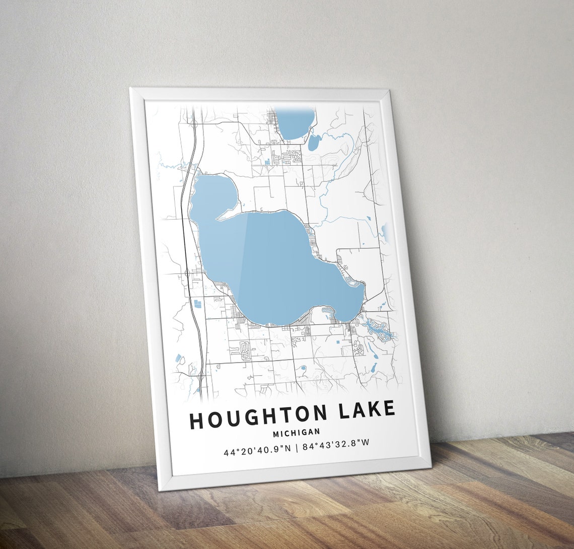 Printable Map of Houghton Lake Michigan United States | Etsy