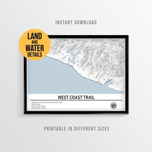 West Coast BC Trail Map, Printable Vancouver Island Hiking Poster (Instant Download)