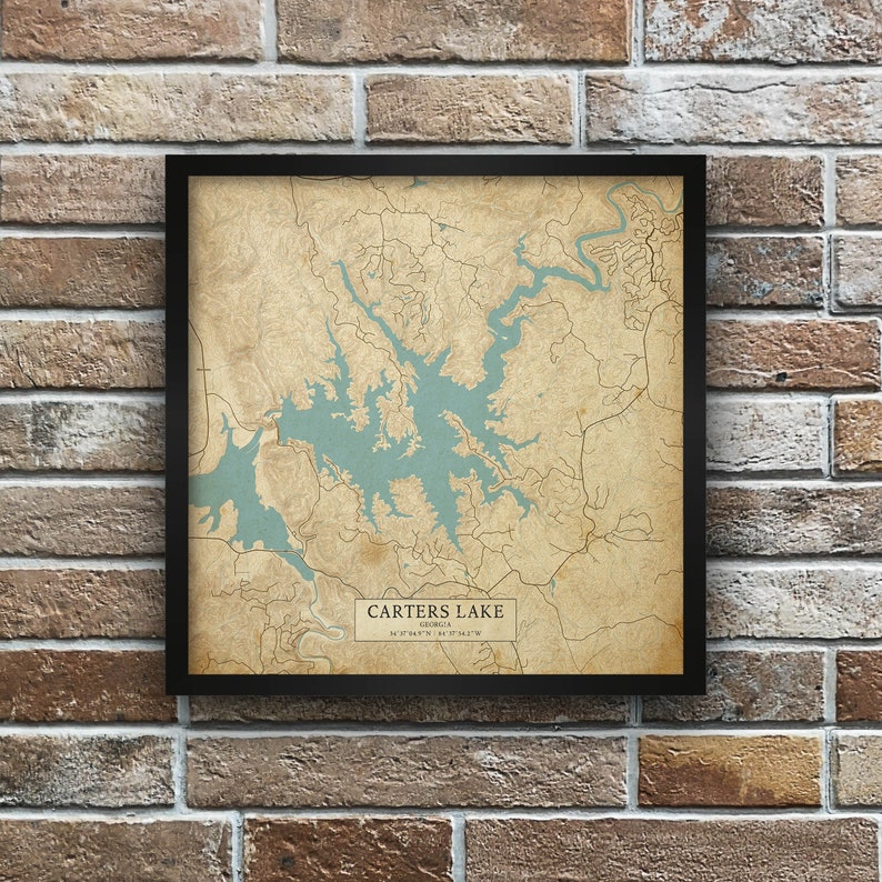 Carters Lake Vintage Style Map, Printable Georgia Lake House Poster ...