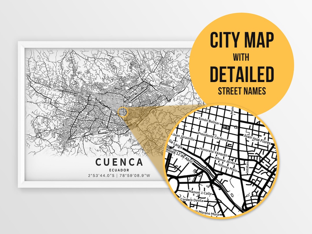 Printable Map of Cuenca Ecuador With Street Names Instant Etsy