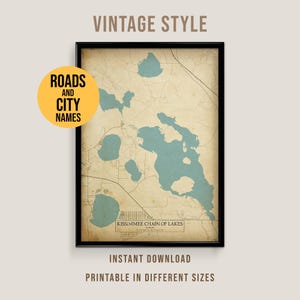 Kissimmee Chain of Lakes Vintage Style Map, Printable Florida Lake House Poster (Instant Download)