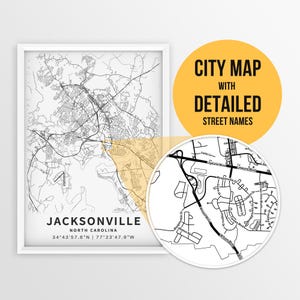 Jacksonville, North Carolina, USA mit Strassennamen zum ausdrucken - zum sofortigen Download