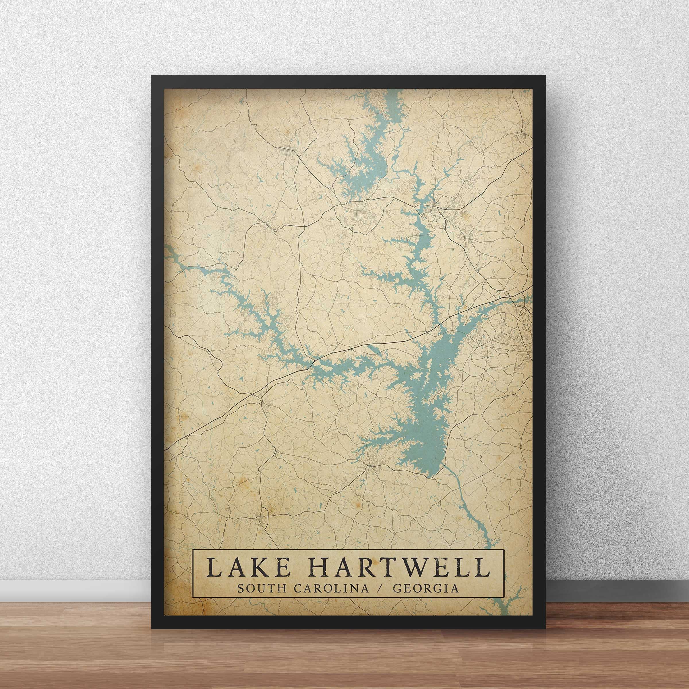 Vintage Style Map of Lake Hartwell and South Carolina Etsy