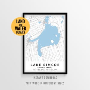 Lake Simcoe Map Poster, Printable Ontario Lake House Decor (Instant Download)