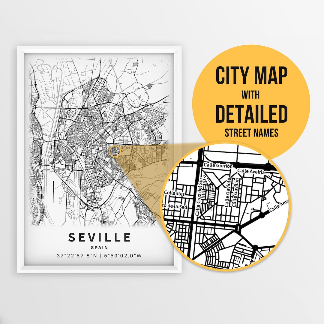 Printable Map of Seville Spain With Street Names Instant Etsy