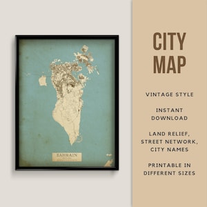 Vintage Stil Karte von Bahrain - Landkarte Landkarte Brasilien - Landkarte Landkarte Brasilien - Landkarte Landkarte bunt