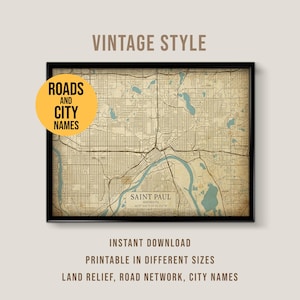 Saint Paul, Minnesota Vintage Style Map, Printable Minnesota City Poster (Instant Download)