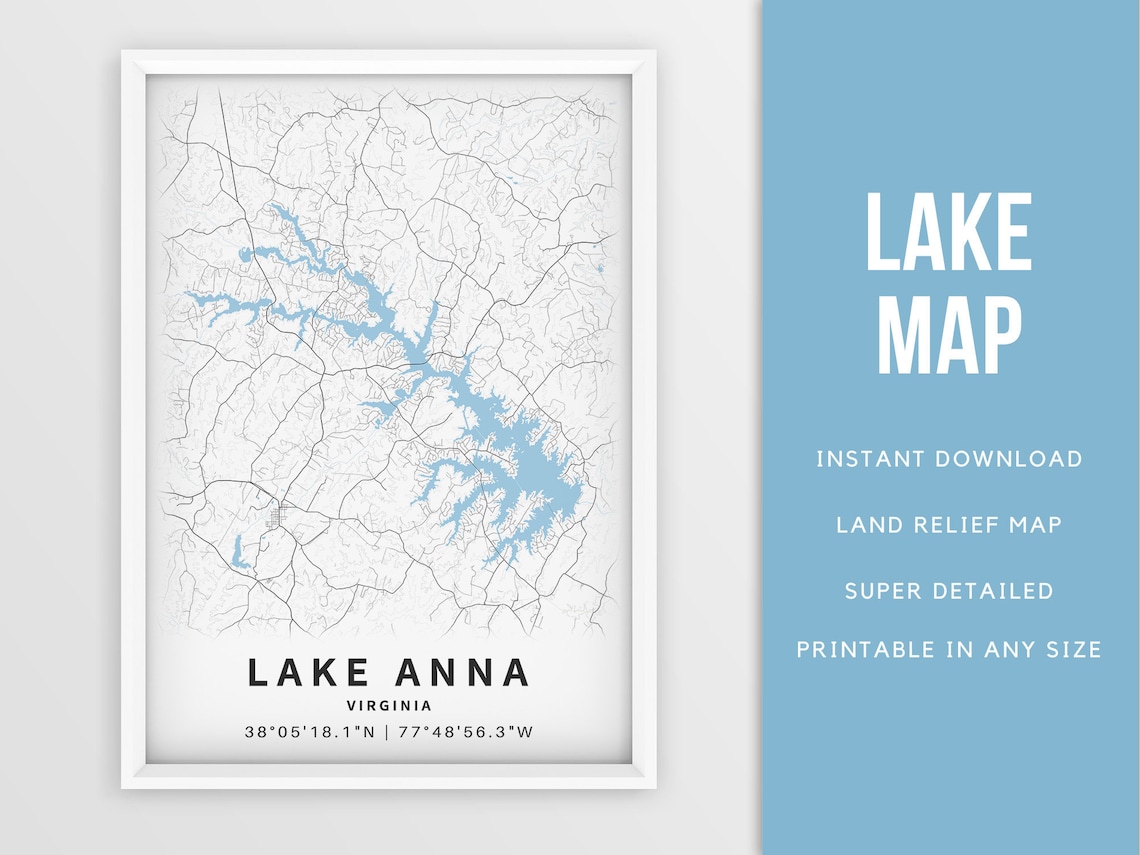 Printable Map of Lake Anna Virginia United States Instant Etsy