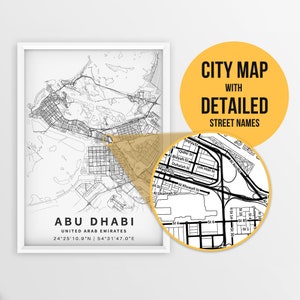 Druckbare Karte von Dubai, Vereinigte Arabische Emirate mit Straßennamen - Sofort Download \ City Map \ Travel Gift \ Wall Art \ UAE Poster