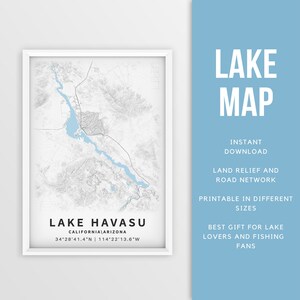 Mapa imprimible de Lake Havasu, California, EE. UU. - Descarga instantánea \ Mapa del lago \ Cartel del mapa \ Decoración de la casa del lago \ LakeLife \ Pesca \ Paseos en bote