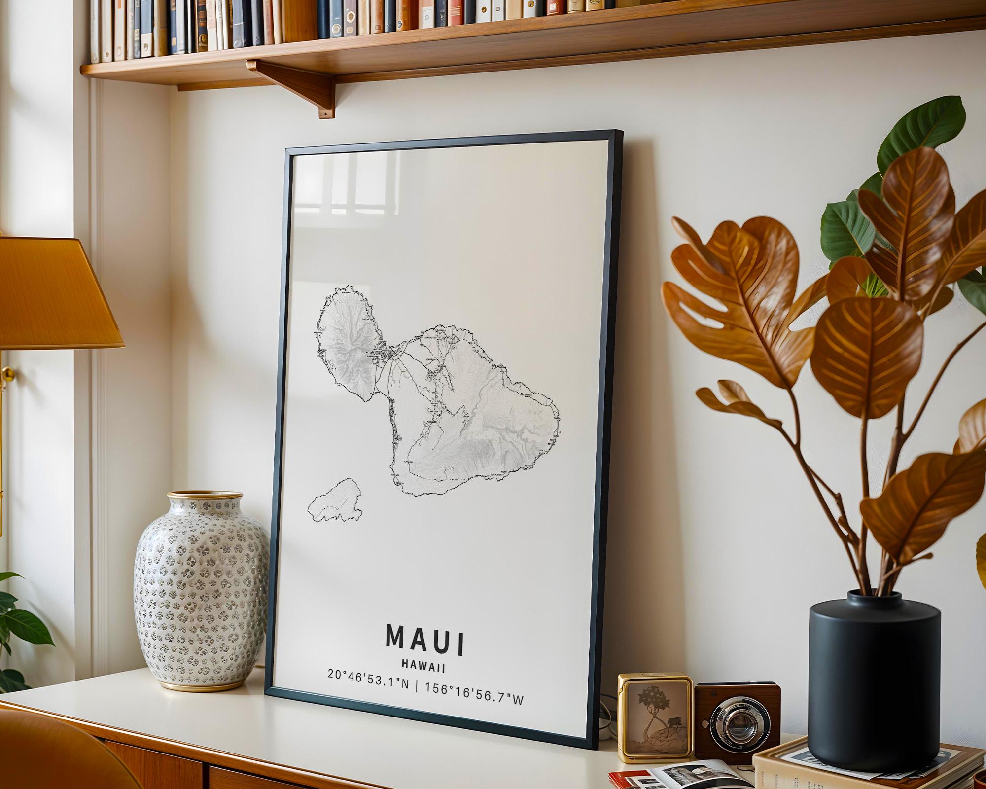 Printable Maui Map.pdf Maui Map Poster, Printable Hawaii Road Map With City Names (instant ...